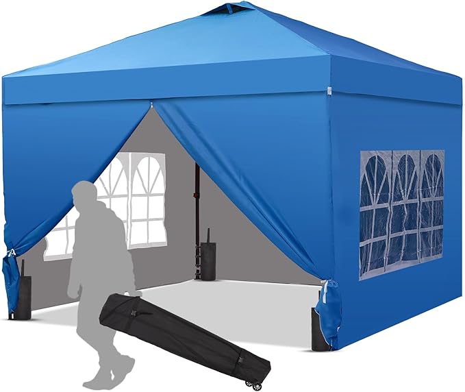 12x12 FT Pop Up Canopy, Instant Canopy Tent with 1-Button Push, 4 Removable Sidewalls, Sandbags, Wheeled Bag for Outdoor Activities & Events