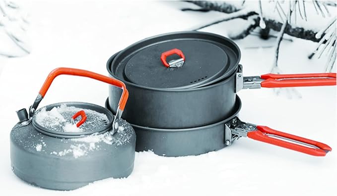 Camping Cookware Set Hiking Heat-Exchanger Aluminium Pot Tableware Dishes Lightweight Foldable Pots Pans for Backpacking Picnic Outdoor
