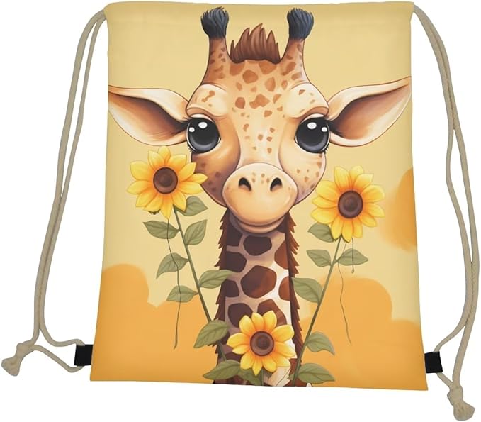 Upetstory Sunflower Giraffe Drawstring Backpack Cinch Sackpack for Women Medium Gym Bag Lightweight Draw String Bag Sports Yoga Rucksack Swim Travel Day Pack