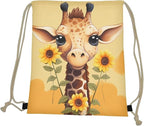 Upetstory Sunflower Giraffe Drawstring Backpack Cinch Sackpack for Women Medium Gym Bag Lightweight Draw String Bag Sports Yoga Rucksack Swim Travel Day Pack