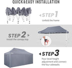 CROWN SHADES 10x20 Pop Up Canopy Tent, Thicken Frame Commercial Heavy Duty Tent, 4 Sidewalls 8 Stakes & 4 Sandbags & 4 Ropes, Outdoor Canopies for Events, Parties, Gray