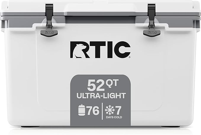 RTIC Ultra-Light 52 Quart Hard Cooler Insulated Portable Ice Chest Box for Beach, Drink, Beverage, Camping, Picnic, Fishing, Boat, Barbecue, 30% Lighter Than Rotomolded Coolers