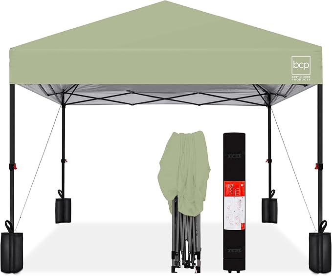 Best Choice Products 10x10ft Pop Up Canopy Tent, Outdoor Shade, 1 Person 1 Minute Set Up, Carry Case, 4 Weight Bags - Sage Green
