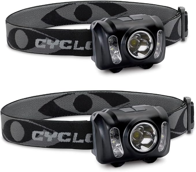 CYCLOPS 210 Lumen Headlamp, Tactical Durable Lightweight Compact Adjustable Stretch Headband Bright 3 Color LED Headlight, AAA Batteries Included, Pack of 2