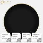 PARTY BARGAINS 13-Inch Charger Plates - 4 Pack, Organic Collection Black Gold Rim, Heavy-Duty Disposable Chargers for Elegant Dining - Ideal for Weddings and Formal Events