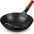 YOSUKATA 11.8" Carbon Steel Wok Pan – Pre-Seasoned Flat Bottom Pow Wok for Stir Fry, BBQ, Grill & Camping – Traditional Japanese Chinese Cookware – Compatible with Induction, Electric, Gas, Open Fire