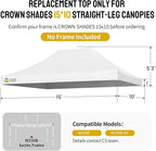 CROWN SHADES 10x15 Canopy Replacement Top - Only Compatible with Crown Shades M150B Series, Canopy Top Cover, White (Top Only)
