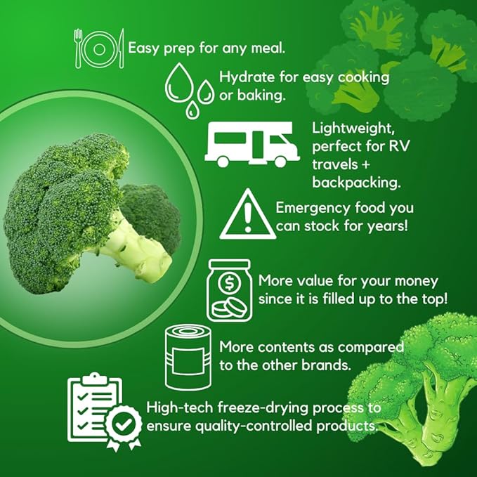 Ready Harvest Freeze Dried Food - Broccoli Florets | Emergency Food | Long-Term Storage | #10 Can | 25-Year Shelf Life | Cans Filled to the Top