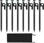 8Pcs Tent Stakes, 8in Heavy Duty Forged Steel Tent Stakes with Storage Pouch, Metal Stakes for Tent Used on Rocks, Snowfield, Dessert(8Pcs 8in Stakes)