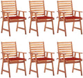 Patio Dining Chairs ,Outdoor Chairs,Coffee Chair,Study Chair,Bistro Chair,Fishing Chairs,Camp Chair,Garden Chairs,for Deck, poolside,Camping,Beach,Campsite,6 pcs with Cushions Solid Acacia Wood