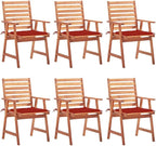 Patio Dining Chairs ,Outdoor Chairs,Coffee Chair,Study Chair,Bistro Chair,Fishing Chairs,Camp Chair,Garden Chairs,for Deck, poolside,Camping,Beach,Campsite,6 pcs with Cushions Solid Acacia Wood