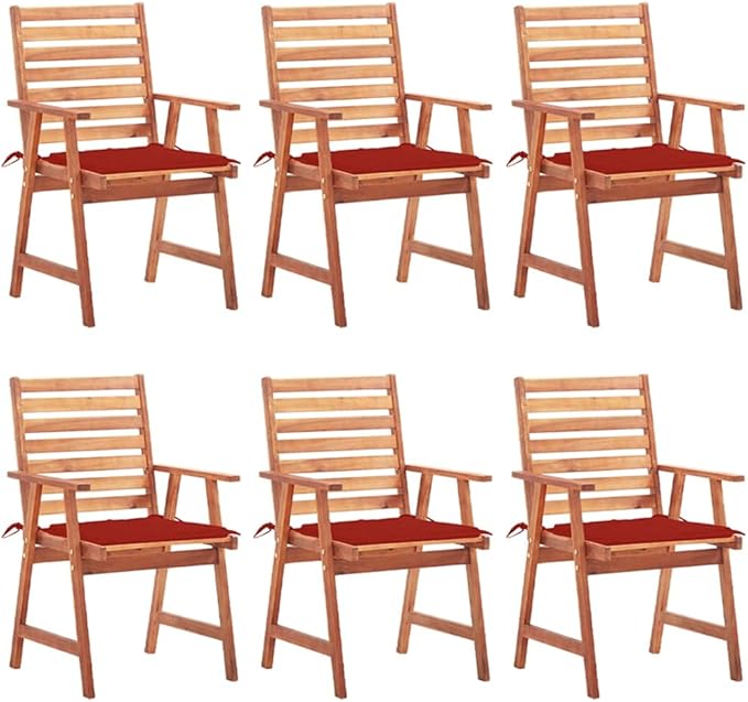 Patio Dining Chairs ,Outdoor Chairs,Coffee Chair,Study Chair,Bistro Chair,Fishing Chairs,Camp Chair,Garden Chairs,for Deck, poolside,Camping,Beach,Campsite,6 pcs with Cushions Solid Acacia Wood