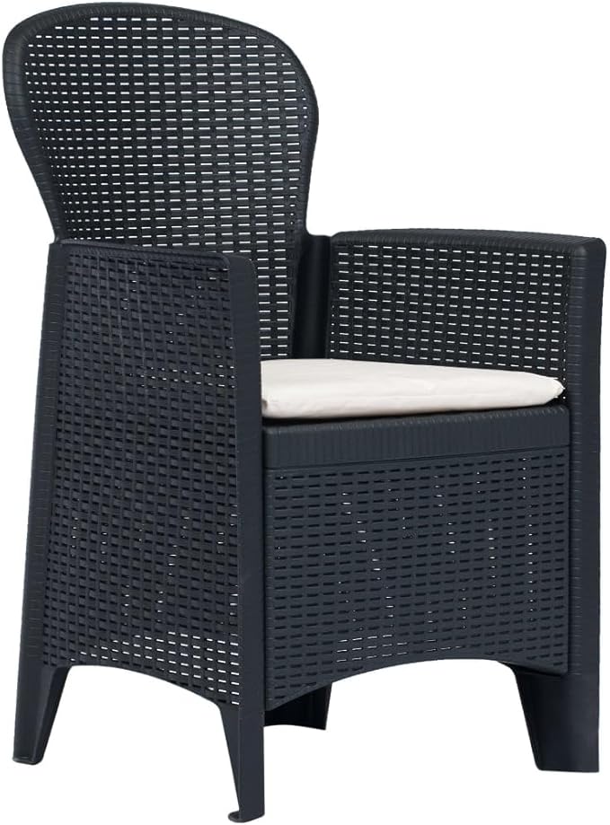 Patio Chairs ,Dining Chairs,Camping Chair,Study Chair,Coffee Chair,Beach Chair,Garden Chairs,Patio Funiture,for Deck, poolside,Camping,Beach,Campsite,2 pcs with Cushion Anthracite Plastic Rattan Look