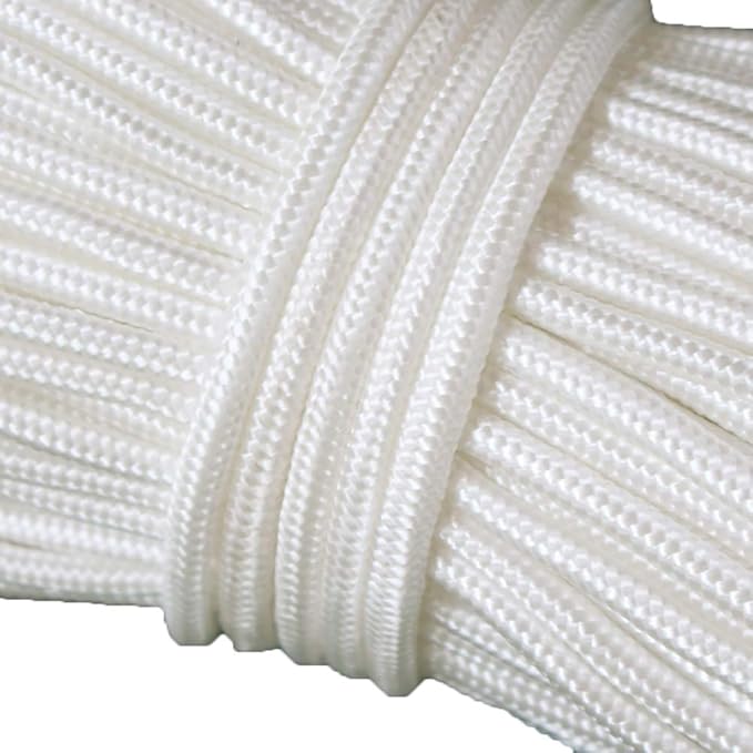 3mm White Diamond Braid Nylon Rope, Paracord All Purpose Utility Rope Nylon Twine for Crafts,Tie-Downs,Camping,Indoor Outdoor Use(1/8inch,25ftx1 Hank)