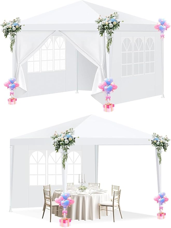 HOTEEL 10x10FT Party Tent with 4 Removable Sidewalls for Parties, Carpas para Fiestas, Weddings, BBQ, Waterproof Outdoor Event Canopy, Patio Camping Gazebo, White