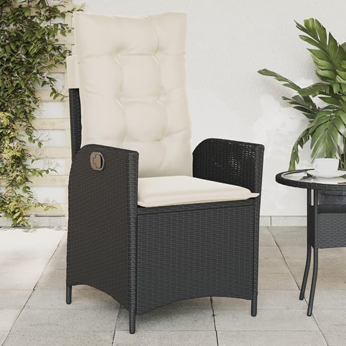 Reclining Patio Chairs 2 pcs with Cushions Black Poly Rattan Porch Chairs Camping Chairs Patio Chairs Living Room Chairs for Dining Patio Bedroom Outdoor