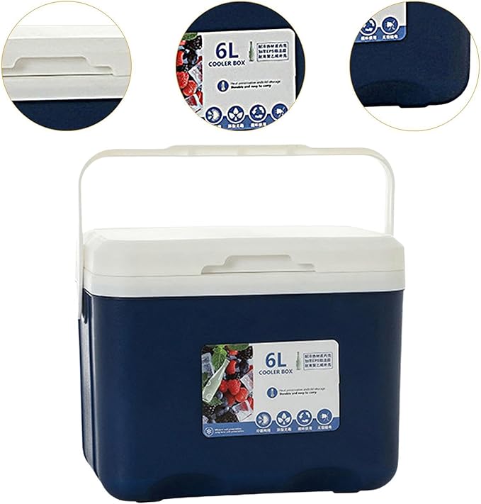 Cooler Box Ice Box 6L Personal with Handle for Freeze/Hot Food Ice Chest Small Insulated Box for Beach Camping Stall Outdoor
