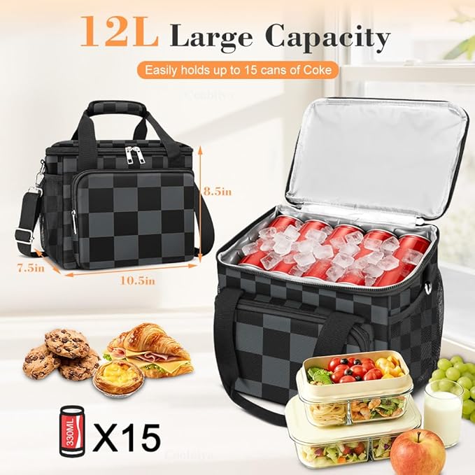 Coobiiya Large Expandable Insulated Lunch Bag Cooler Bag，12-23L Lunch Box for Men Double Deck Leakproof，Heavy Duty LunchBag Cooler Bags for Camping, Travel, Kayaking & Beach