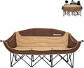 KingCamp 3 Person Camping Chair, Oversized 660lbs Heavy Duty Loveseat for Adults Portable Folding XL 2 Person Couch Padded Comfortable Three Seat with Cup Holder for Outdoor Lawn, Khaki/Coffee