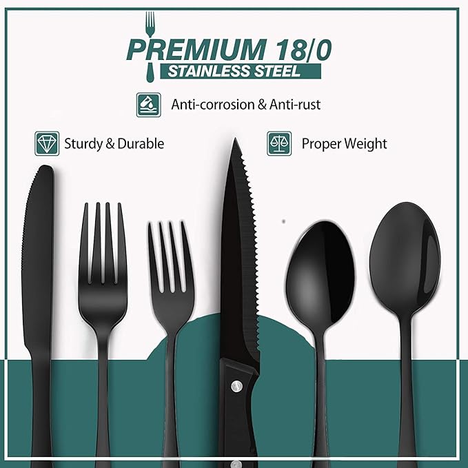 48 Piece Flatware Set for 8 Stainless Steel Cutlery Sets Delicate Camping Silverware Set for Kitchen Hotel Picnic Restaurant Include Knife Fork Spoon Steak Knife Dessert Fork Dessert Spoon