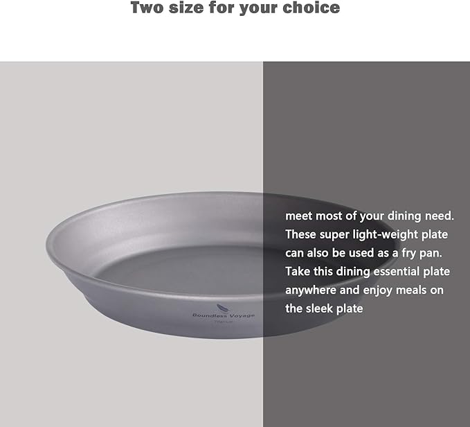 Boundless Voyage Ultralight Titanium Bowl Pan Plate Dish with Carry Bag Outdoor Camping Portable Tableware Cookware (Ti15166B (Plate-S))