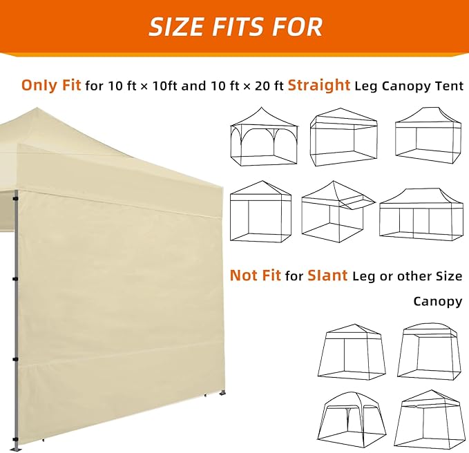 Joramoy Instant Canopy Sidewall 10×10 for Pop Up Tent, Waterproof Sunwall for Straight Leg Canopy with UV Protection, 1 Pack Side Panels Only(10×10, Beige)