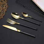 Cutlery Set Pieces Service Stainless Steel Titanium Flatware,Silverware Flatware Cutlery Set, 304 Stainless Steel Tableware Set for Home Hotel Steak Knife Fork Spoon Coffee Spoon (Black 1Se