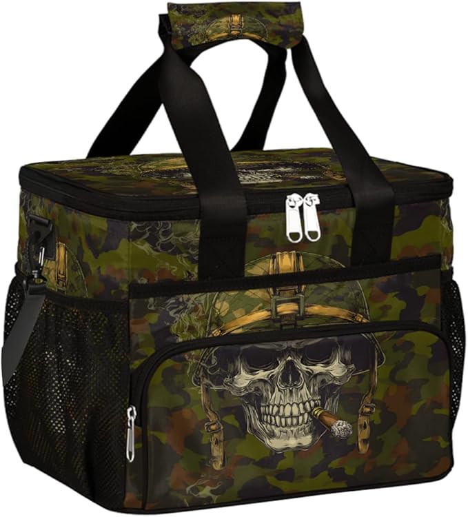 Pardick Camouflage Camo Skull Soft Cooler Bag Insulated Lunch Box for Men & Women, Large Leakproof Lunch Bag Portable Beach Cooler for Work, Picnic, Road Trips,Fishing, Travel, Camping,A-10