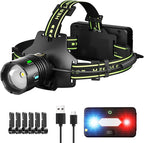 1200 Lumens Super Bright LED Rechargeable Headlamp, Zoomable Head lamp with 9 Lighting Modes, 90° Adjustable & IP67 Waterproof for Camping | Hiking | Climbing | Fishing | Hunting | Auto Repair