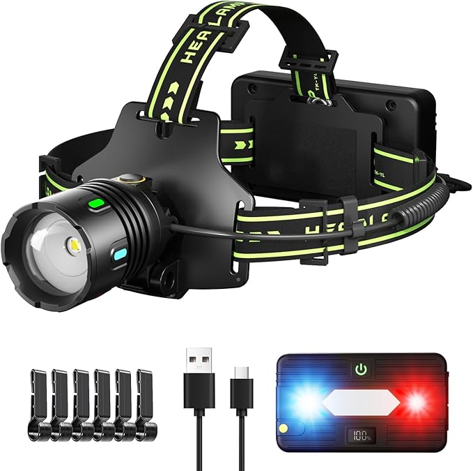 1200 Lumens Super Bright LED Rechargeable Headlamp, Zoomable Head lamp with 9 Lighting Modes, 90° Adjustable & IP67 Waterproof for Camping | Hiking | Climbing | Fishing | Hunting | Auto Repair