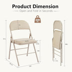 DUMOS 4 Pack Leather Padded Folding Chair, Indoor Outdoor Portable Stackable Commercial Seat with Steel Frame, Capacity for Home, Office, Party, Comfy, Kahki