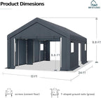 MFSTUDIO 13x24 Heavy Duty Carport, Outdoor Shades Portable Storage Shelter Garage with Rolled up Zipper Doors, Extra Large Car Canopy Tent with Roll-up Sidewalls for Boat Truck Party