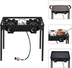 Double Propane Outdoor Burner, 150,000 BTU Camping Cooker,Heavy Duty Iron Cast Patio Burner with Removable Legs, Portable Propane Stove Gas Cooker for Home Brewing, Stir Frying, Camping, Tailgating