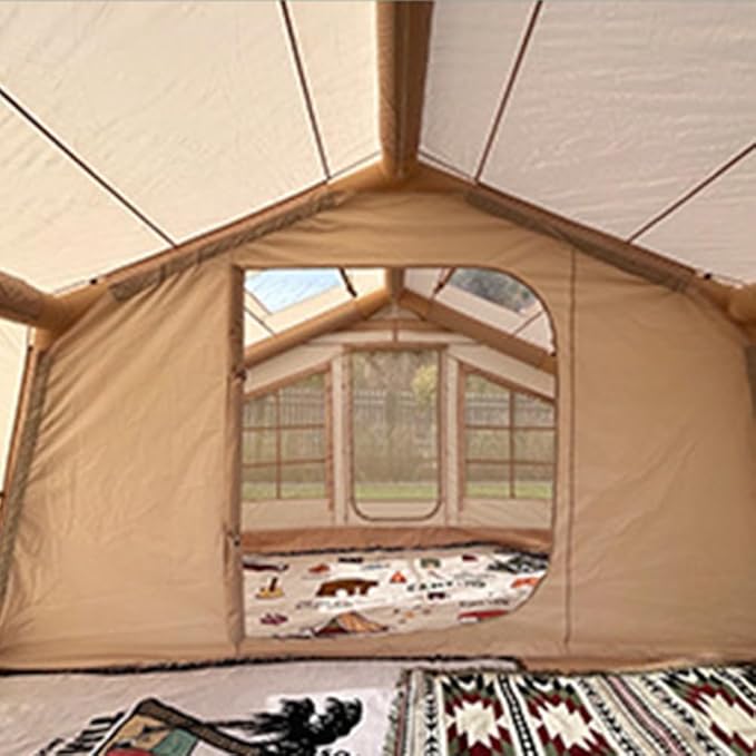 4 Season Inflatable Camping Tent with Separate Living and Sleeping Area,3000mm Waterproof Pop-Up Tent with Pump and Stove Jack Hole,4-6 Person Glamping Tent