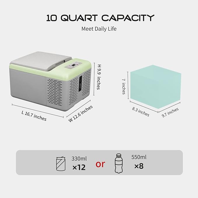 Alpicool C9PT Mini Portable Freezer, 12 Volt Car Refrigerator, 10 Quart Fast Cooling, with 12/24V DC and 100-240V AC for Outdoor, Camping, RV, Truck, Boat