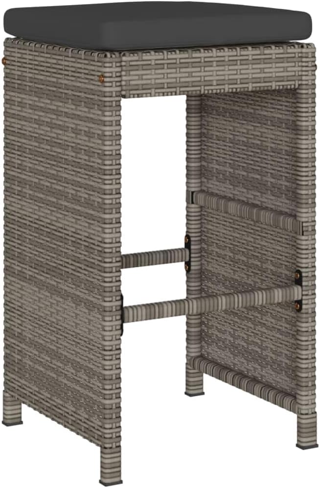 Patio Bar Stools with Cushions 6 pcs Gray Poly Rattan Dinning Chairs Camping Chair Camping Chairs Porch Chairs for Outdoor Dining Bedroom Patio