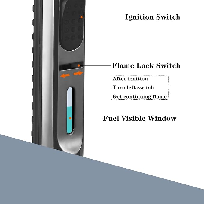 Yeuligo Torch Lighters, 7.6in Long Butane Lighter with Visible Window, Adjustable and Refillable Lighter for Kitchen Fireplace Camping Candle Grill BBQ Fireworks. Black (Gas Not Included)