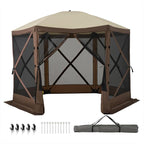 Aoxun 10x10FT Pop-up Canopy Shelter Tent, 6-Sided Canopy Tent with Carry Bag and Stakes, Screen House Sun Shelter Tents for Camping, Backyard, Patio, Lawn, Brown