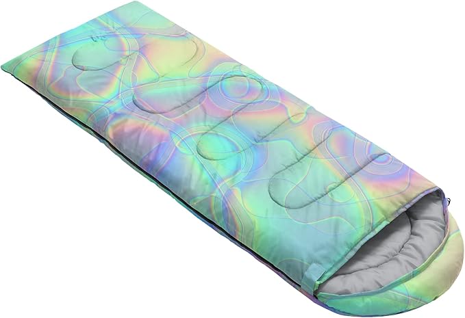 Kids Sleeping Bag for Boys Girls,Blue Ripples Print-Lightweight Warm Portable Outdoor Indoor-Waterproof Cold Weather Resistant Sleeping Bag for Camping Hiking