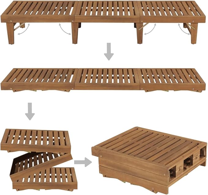 Folding Sun Lounger with Cushion Solid Acacia Woodtanning Chair Camping Chairs Patio Chairs Outdoor Lounge chairsSuitable for Gardens, courtyards
