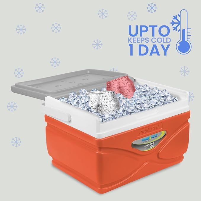 Picnic Cooler – 4.5 Liter Hard Cooler – Coolbox Keeps Contents Cool for 48 Hours – BPA Free Outdoor Cooler – Portable Cooler for Picnics, Grill, Camping (Orange)