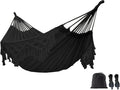 Double Boho Macrame Hammock Cotton Canvas Portable Replacement Hammock 440lbs Load Capacity Black