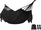 Double Boho Macrame Hammock Cotton Canvas Portable Replacement Hammock 440lbs Load Capacity Black