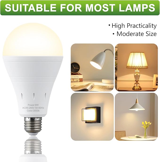 10 Pack Rechargeable Emergency Light Bulbs, Battery Powered LED Light Bulb 3000K Warm E26 120 Volt 9W 60W Equivalent with 1200mAh for Home Power Outage Camping Hurricane