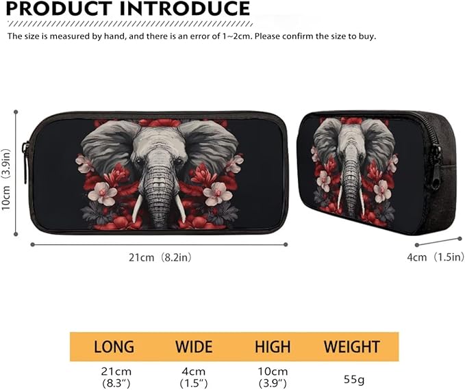 3 Pcs Elephant Red White Plumeria Flowers Print Travel Backpack for Women, Black Bookbag Waterproof School Bag Insulated Lunch Box Aesthetic Cosmetic Makeup Bag Stationery Pouch Bag