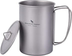 iBasingo Titanium Mug 600ml Camping Cup Outdoor Single Layer Wide Mouth Cookware Lightweight Portable Drinkware Hiking Picnic Solo Cooking Kit Ti3049D