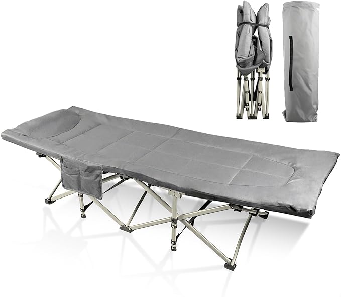YELLOW JACKET Camping Cot with Mattress for Adults, Camping Cot for Adults with Cushion and Pillow Portable Folding Bed with Carry Bag for Camp, Home, Office, Travel, Black Supports 450 Lbs
