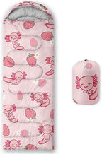 QOOMO Axolotl Cute Camping Sleeping Bags,3 Season Warm & Cool Weather,Lightweight,Waterproof Sleeping Bags for Adults & Kids,Traveling,and Outdoors