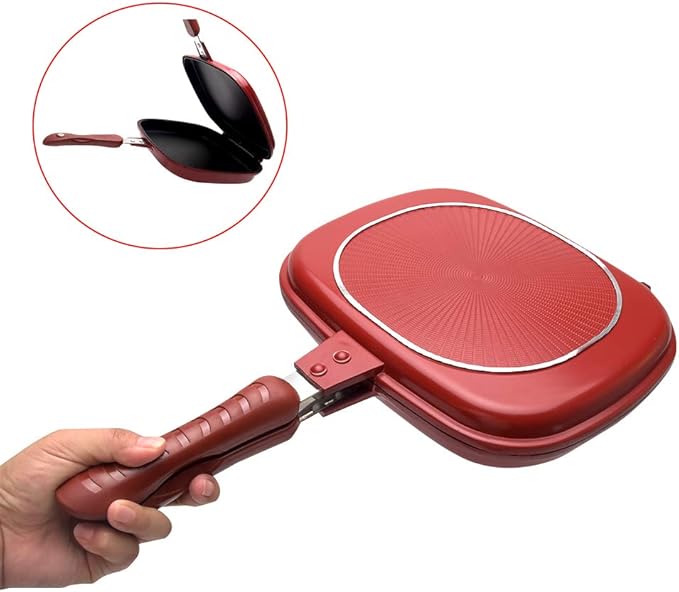 Square Double Sided Frying Pan, Kitchen Non-stick Baking Pancake Pan Omelette Trays, Indoor/Outdoor Camping Sandwich Toaster Grill, Cooks Toasties, Breakfast and More