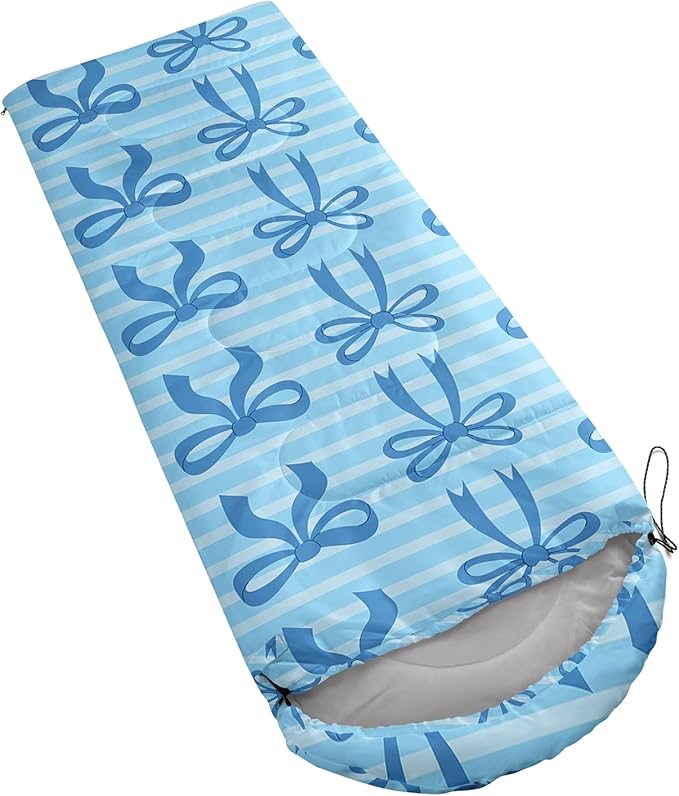Colorful Bow Sleeping Bag, 3 Season Warm Cool Weather, Hand Drawn Bow Camping Sleeping Bag for Adult, Cute Bowknot Camping Backpacking for Outdoor Traveling Hiking Hunting Gear Equipment